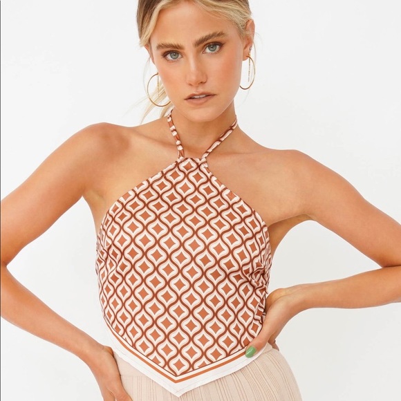 Free People Tops - Brown patterned halter neck scarf top small